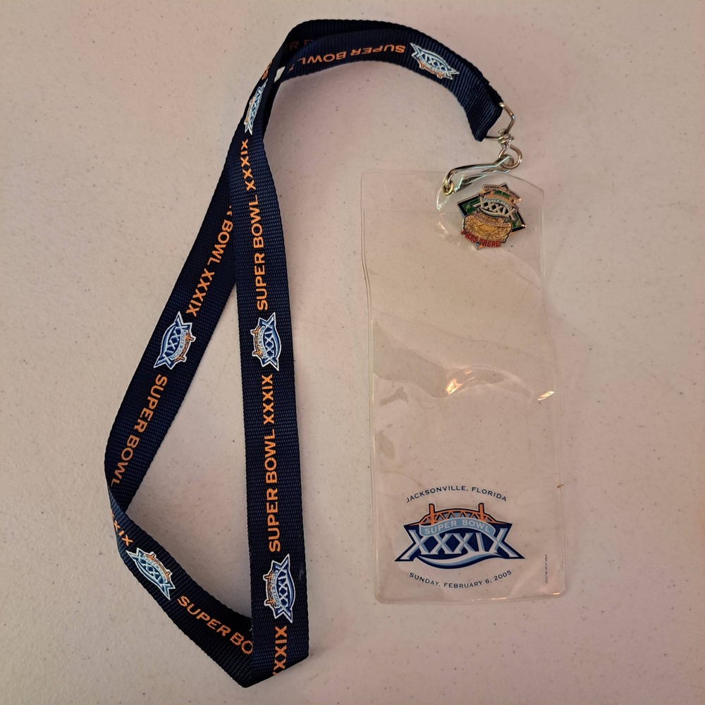 NFL Super Bowl XXXIX Lanyard Ticket Holder OS Navy Excellent Pin 2005